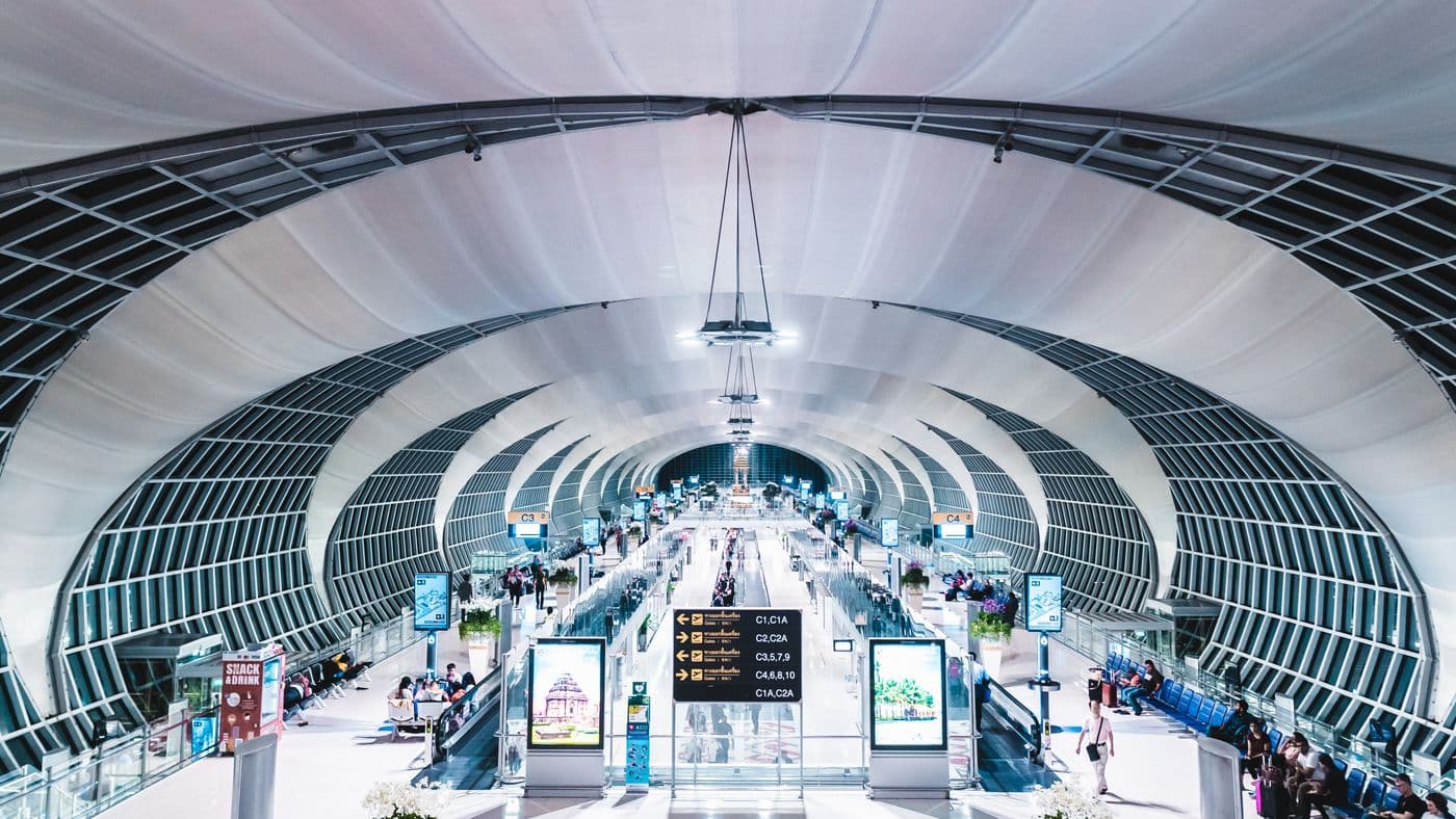 Bright, modern airport terminal interior