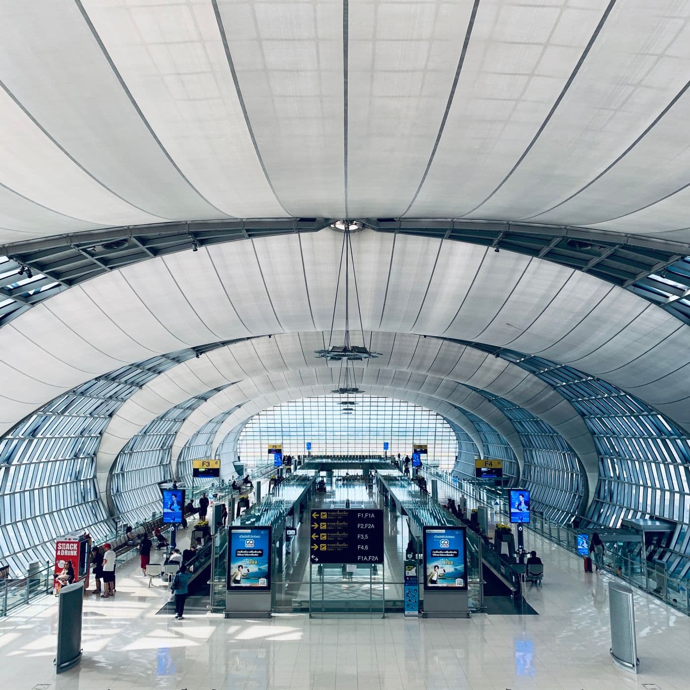 Aerial view of Suvarnabhumi Airport's Concourse F terminal in Bangkok